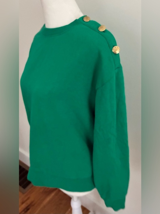 J. Crew Sweaters - J.Crew Green gold Button-Shoulder Women's sweatshirt. Small preppy